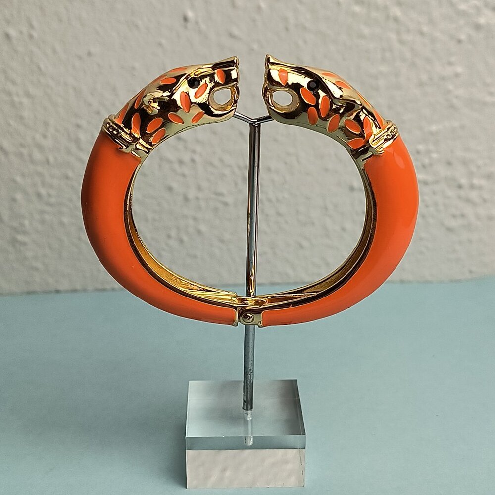 Statement Chunky Glaze Hinged Cuff Bracelet Double Wolf Head Vibrat Oran…
